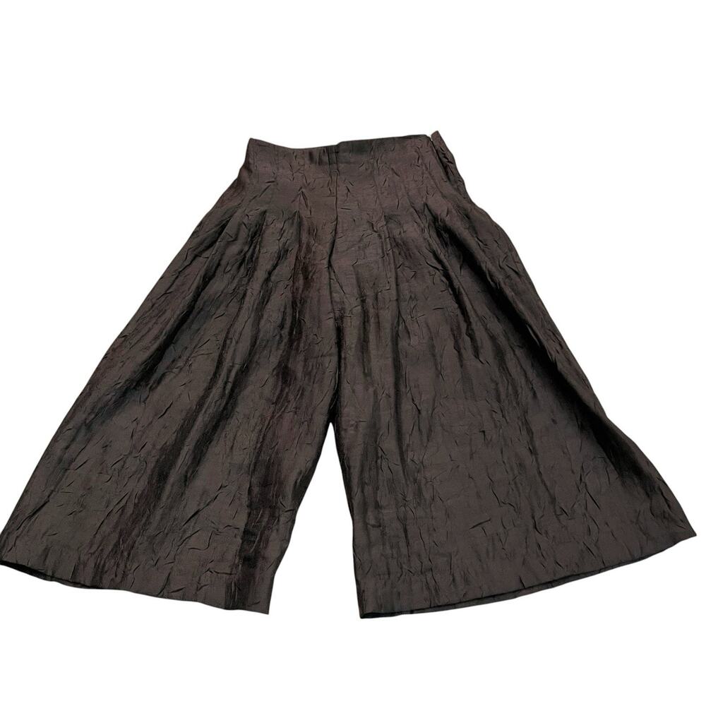 Zara Crinkle Organza Culottes Capris XS Dark Brown Pleated Wide Leg Lightweight